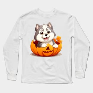 Siberian Husky Dog inside Pumpkin #3 Long Sleeve T-Shirt